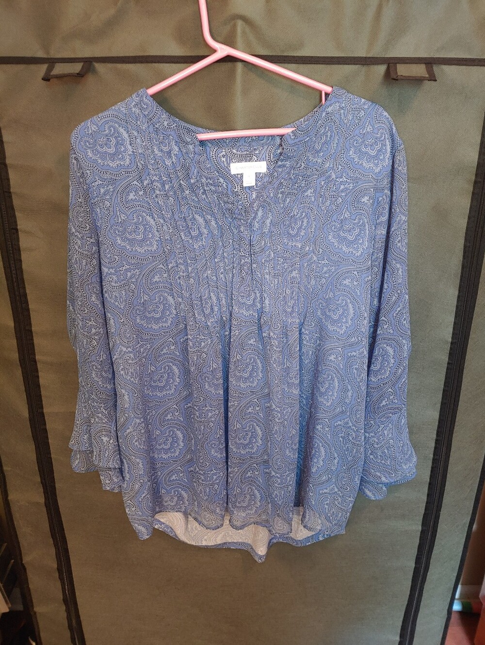 Charter Club Blue Paisley Pintuck Peasant Blouse
